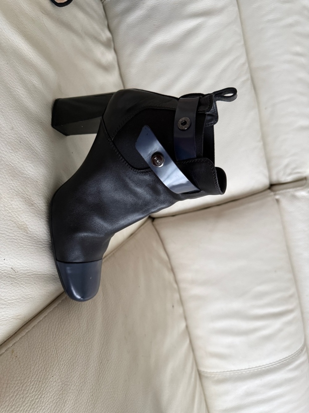 Tod's Black Leather Ankle Booties with Gloss Cap Toe
